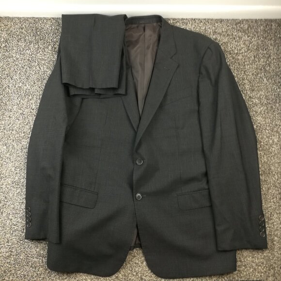 Armani Collezioni Suit G Line Wool Checked Charcoal Black Gray 44R